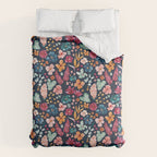 Colorful Tropical Jungle Watercolor Botanical Floral on Navy Blue Duvet Cover Gallery Image 6