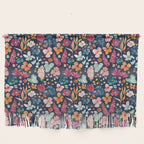 Colorful Tropical Jungle Watercolor Botanical Floral on Navy Blue Wall Hanging Gallery Image 1