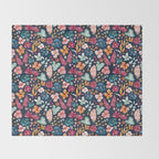 Colorful Tropical Jungle Watercolor Botanical Floral on Navy Blue Throw Blanket Gallery Image 2