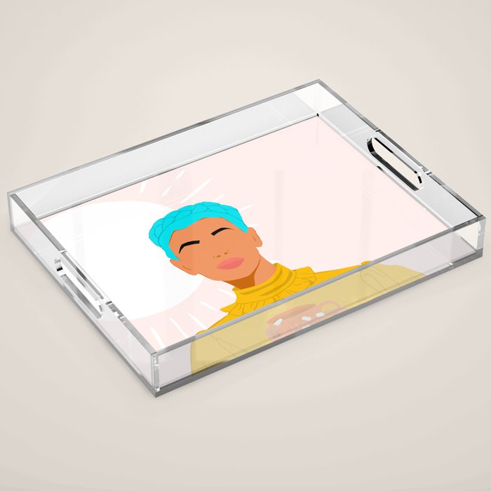 Girl WIth Blue Braids Acrylic Tray Gallery Image 1