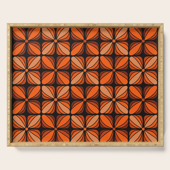 Retro 70s square mod flowers orange brown Serving Tray Gallery Image 1