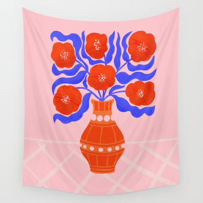 Bright Red Poppies In A Vase Wall Tapestry Gallery Image 4