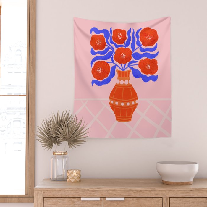 Bright Red Poppies In A Vase Wall Tapestry Gallery Image 2