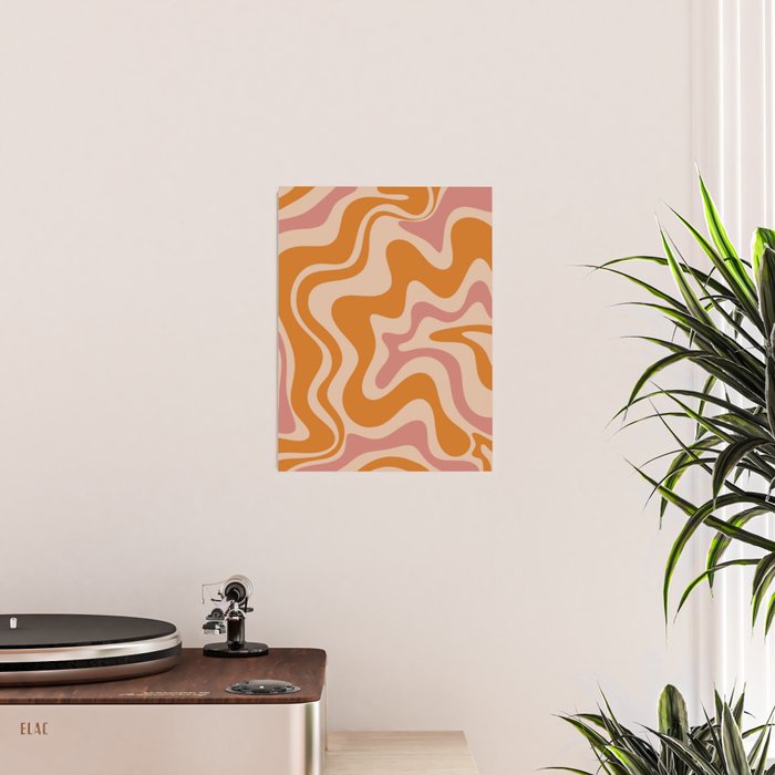 Liquid Swirl Abstract in Late Summer Orange and Pink Poster Gallery Image 2