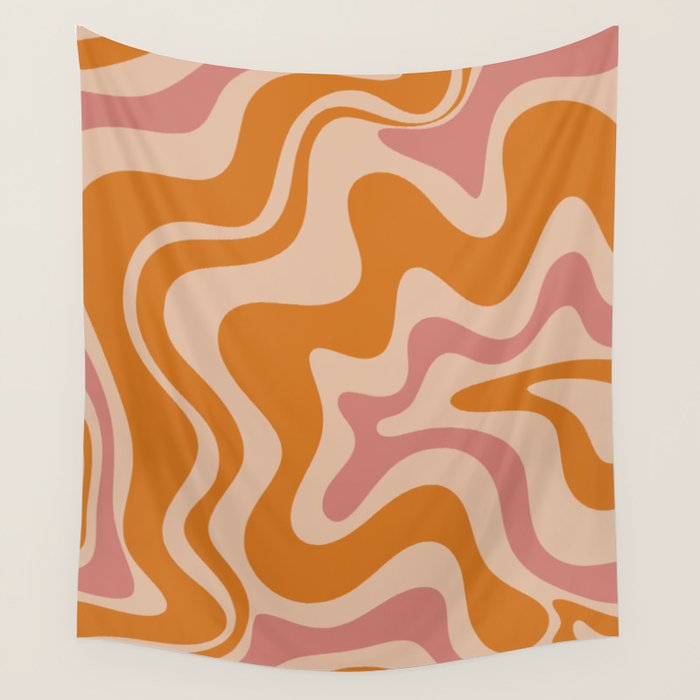 Liquid Swirl Abstract in Late Summer Orange and Pink Wall Tapestry Gallery Image 4