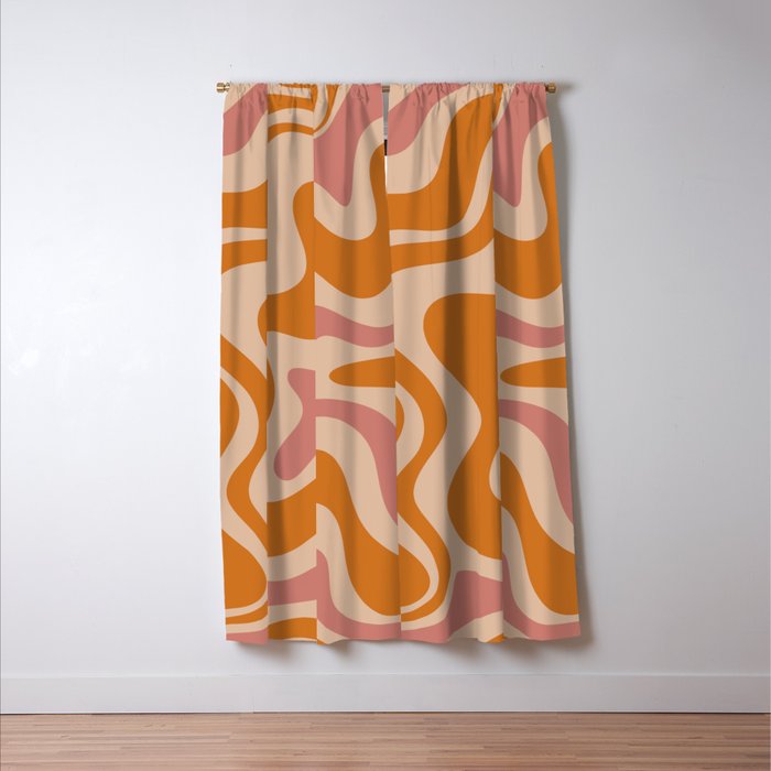 Liquid Swirl Abstract in Late Summer Orange and Pink Window Curtain Gallery Image 3