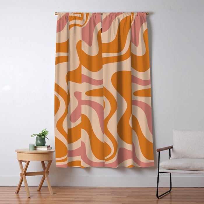Liquid Swirl Abstract in Late Summer Orange and Pink Window Curtain Gallery Image 1