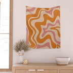 Liquid Swirl Abstract in Late Summer Orange and Pink Wall Tapestry Gallery Image 2