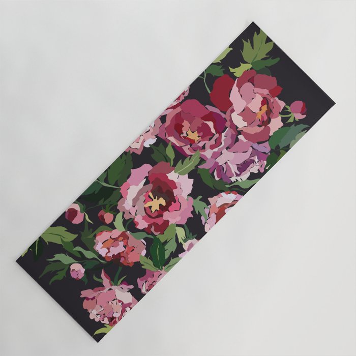 Peony dark coal background Yoga Mat Gallery Image 1