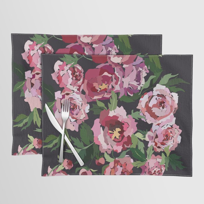 Peony dark coal background Placemat Gallery Image 1