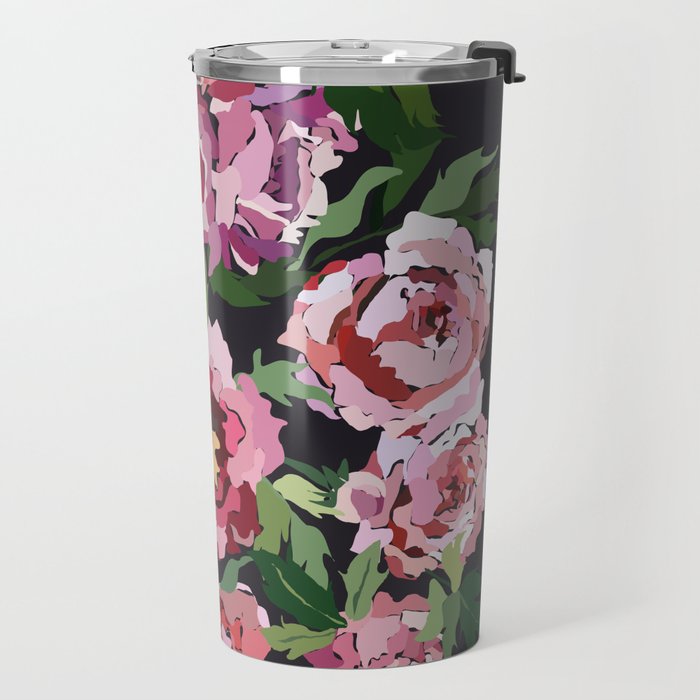 Peony dark coal background Travel Mug Gallery Image 2
