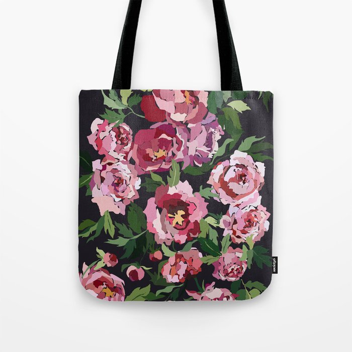 Peony dark coal background Tote Bag Gallery Image 1