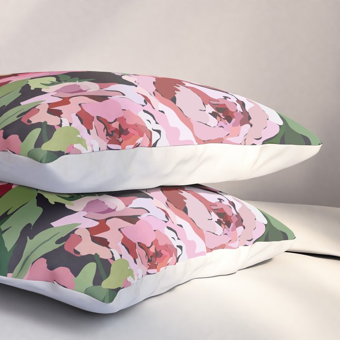 Peony dark coal background Pillow Sham Gallery Image 3