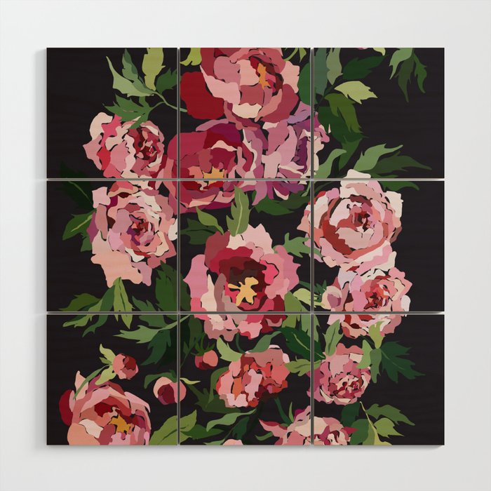 Peony dark coal background Wood Wall Art Gallery Image 1