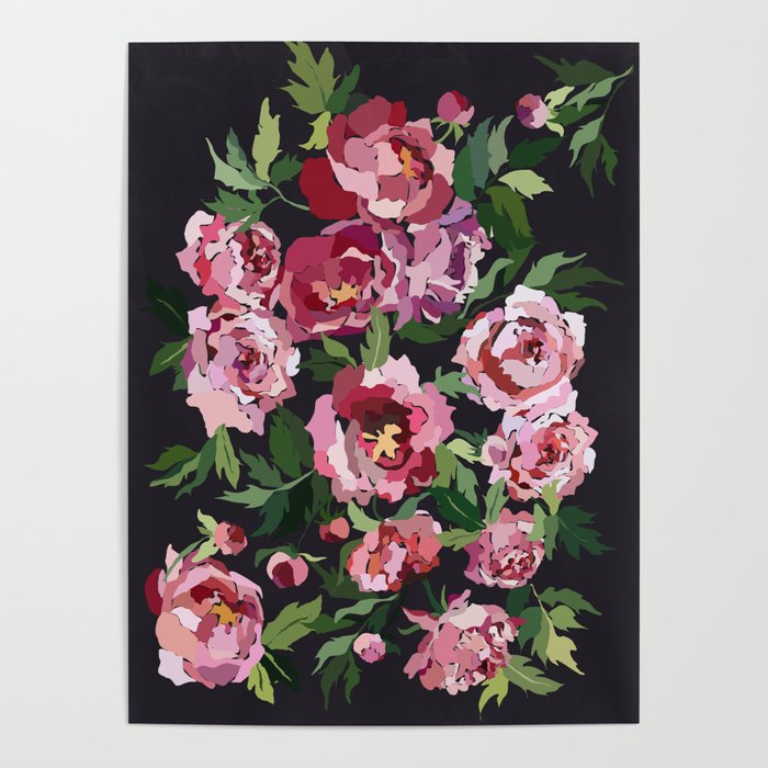 Peony dark coal background Poster Gallery Image 1