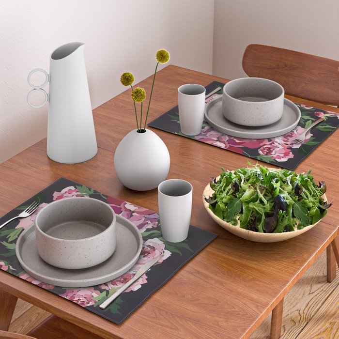 Peony dark coal background Placemat Gallery Image 2