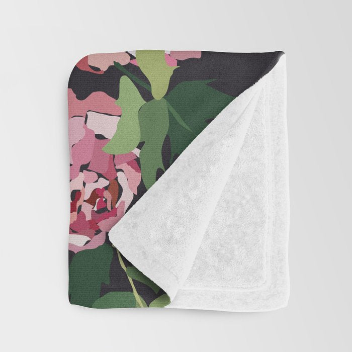 Peony dark coal background Throw Blanket Gallery Image 3