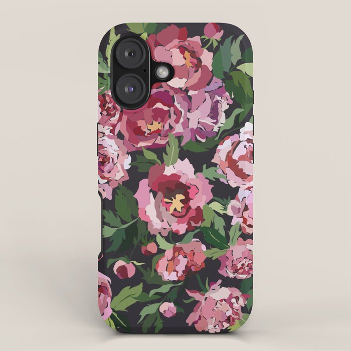 Peony dark coal background iPhone Case Gallery Image 1
