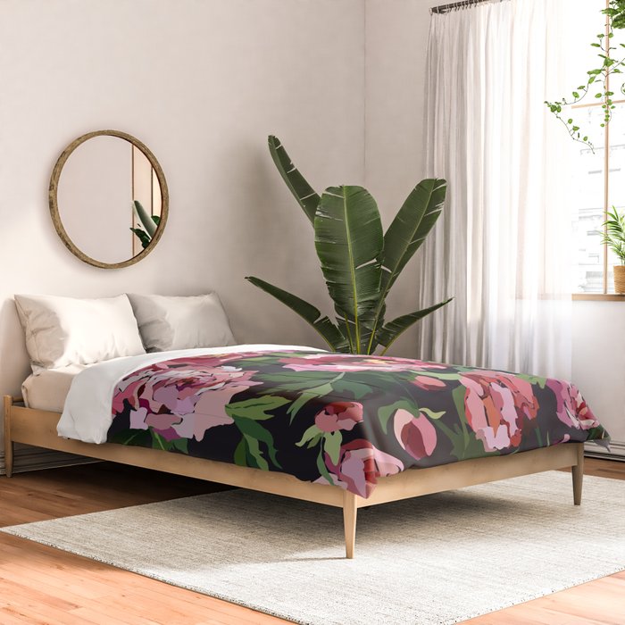 Peony dark coal background Comforter Gallery Image 2