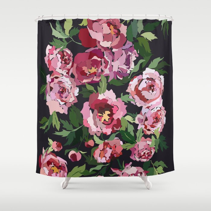 Peony dark coal background Shower Curtain Gallery Image 1