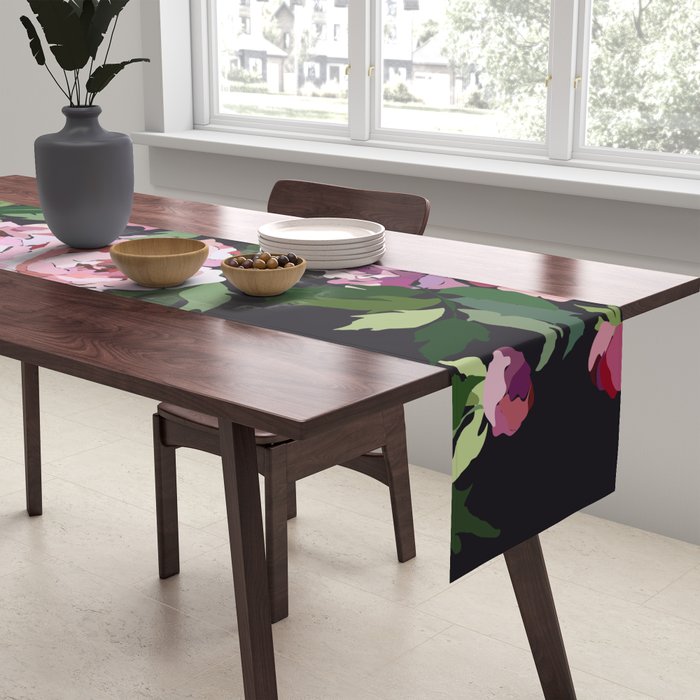 Peony dark coal background Table Runner Gallery Image 2