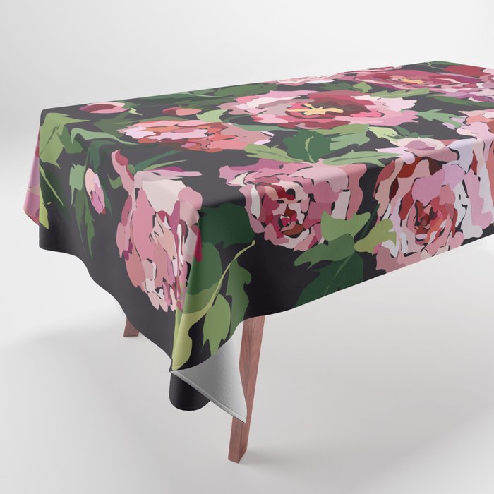 Peony dark coal background Tablecloth Gallery Image 1