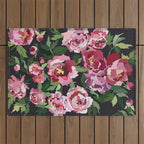 Peony dark coal background Outdoor Rug Gallery Image 1