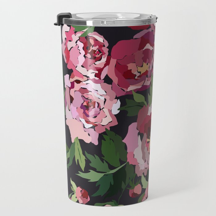 Peony dark coal background Travel Mug Gallery Image 3