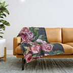 Peony dark coal background Throw Blanket Gallery Image 1