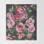 Peony dark coal background Throw Blanket Gallery Image 2