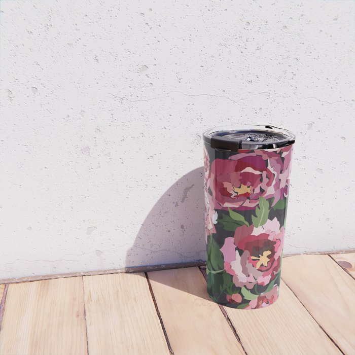 Peony dark coal background Travel Mug Gallery Image 4