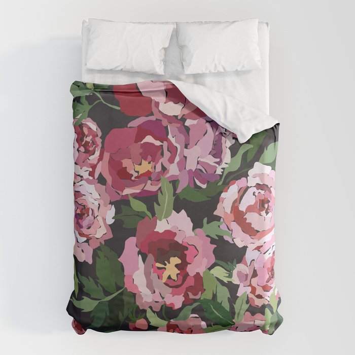 Peony dark coal background Duvet Cover Gallery Image 1