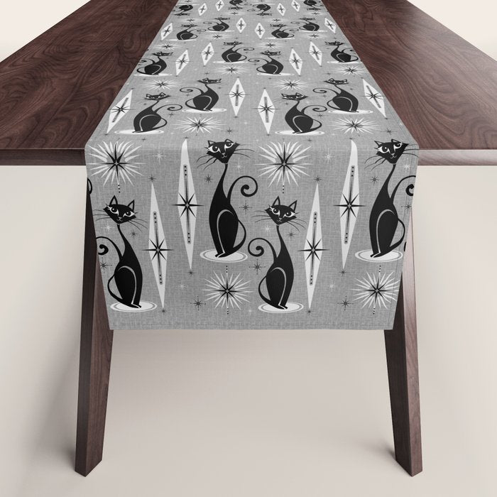 Mid Century Meow Atomic Cats on Cool Gray ©studioxtine Table Runner Gallery Image 1