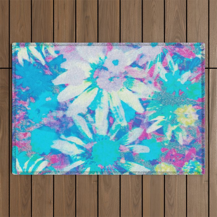 far out! floral tie dye Outdoor Rug Gallery Image 1