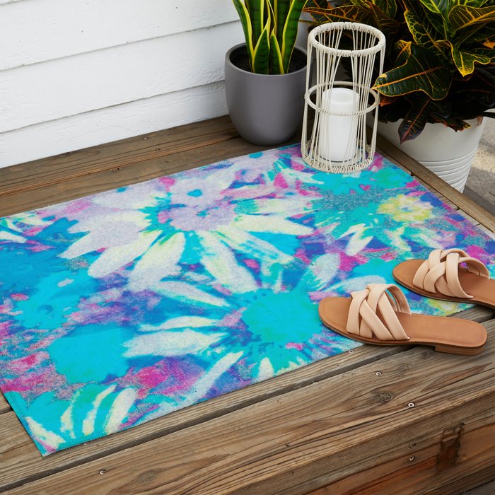 far out! floral tie dye Outdoor Rug Gallery Image 2