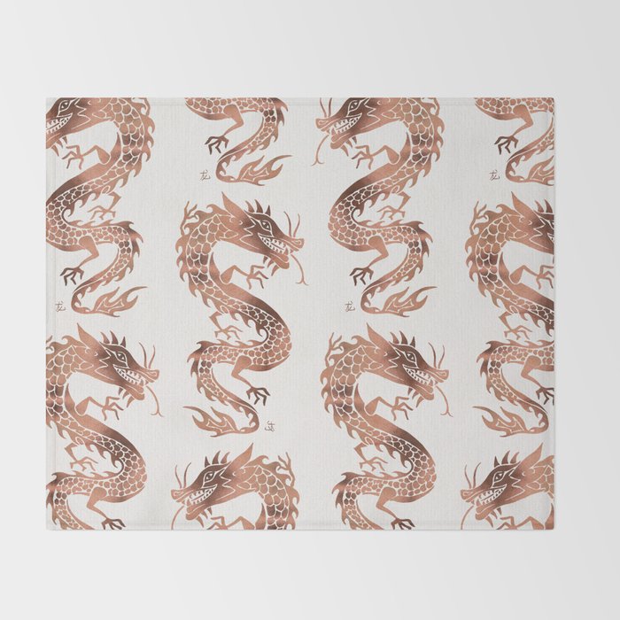 Chinese Dragon - Rose Gold Palette Throw Blanket Gallery Image 2