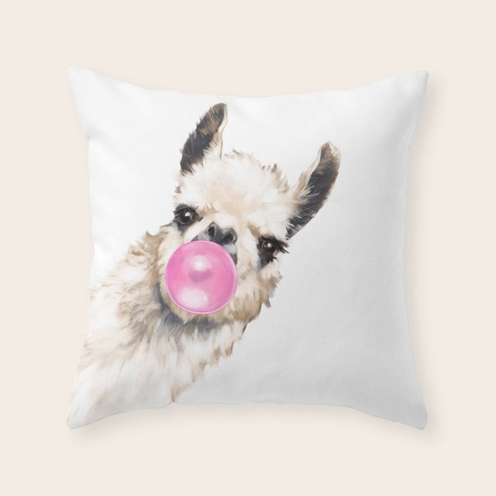 Bubble Gum Sneaky Llama Throw Pillow Gallery Image 6