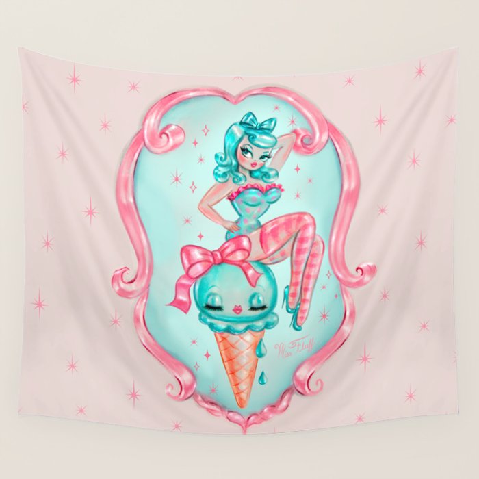 Candy Blue Ice Cream Pin Up Doll Wall Tapestry Gallery Image 4