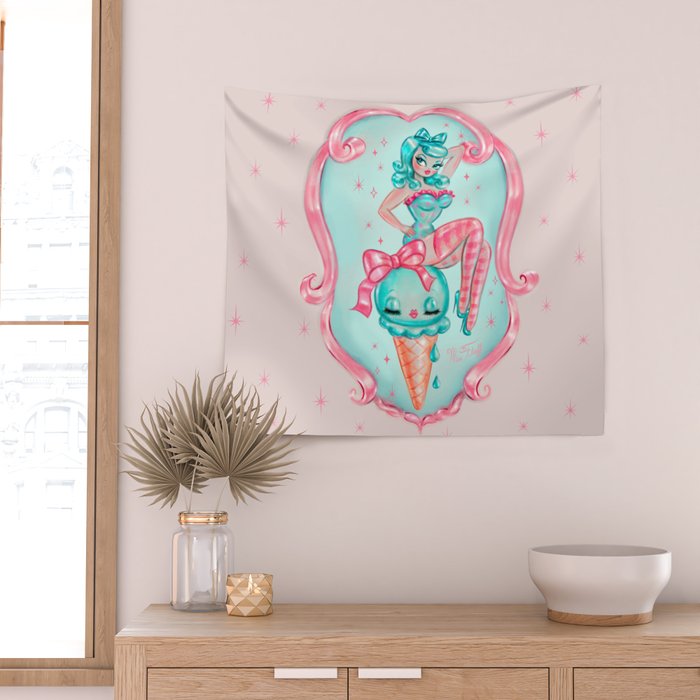 Candy Blue Ice Cream Pin Up Doll Wall Tapestry Gallery Image 2