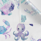 Colorful Water Colors Of Various Sea Animals Pattern Wall Tapestry Gallery Image 3