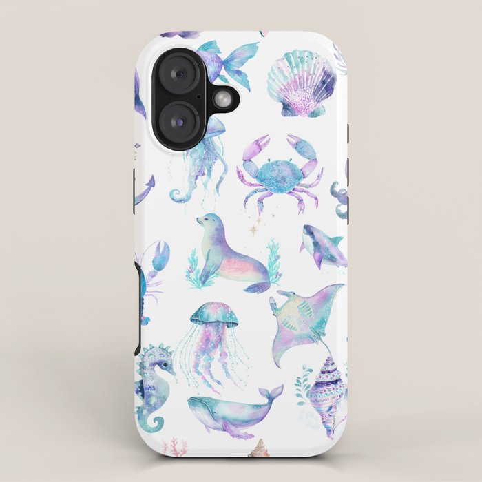 Colorful Water Colors Of Various Sea Animals Pattern iPhone Case Gallery Image 1