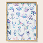 Colorful Water Colors Of Various Sea Animals Pattern Serving Tray Gallery Image 1