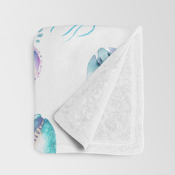 Colorful Water Colors Of Various Sea Animals Pattern Throw Blanket Gallery Image 3