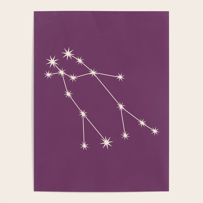 Gemini Zodiac Star Constellation Line Art Mauve Purple Poster Gallery Image 4