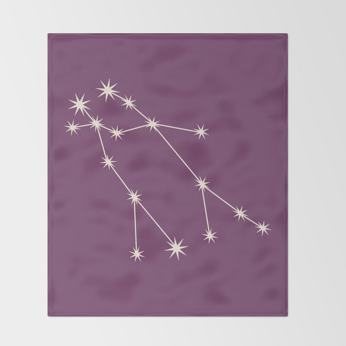 Gemini Zodiac Star Constellation Line Art Mauve Purple Throw Blanket Gallery Image 2