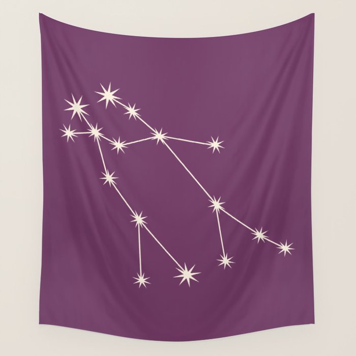 Gemini Zodiac Star Constellation Line Art Mauve Purple Wall Tapestry Gallery Image 1