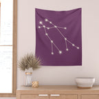 Gemini Zodiac Star Constellation Line Art Mauve Purple Wall Tapestry Gallery Image 2