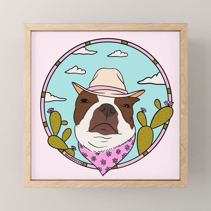 Cowboy Dog- Crimson Boston Mini Art Print Gallery Image 1