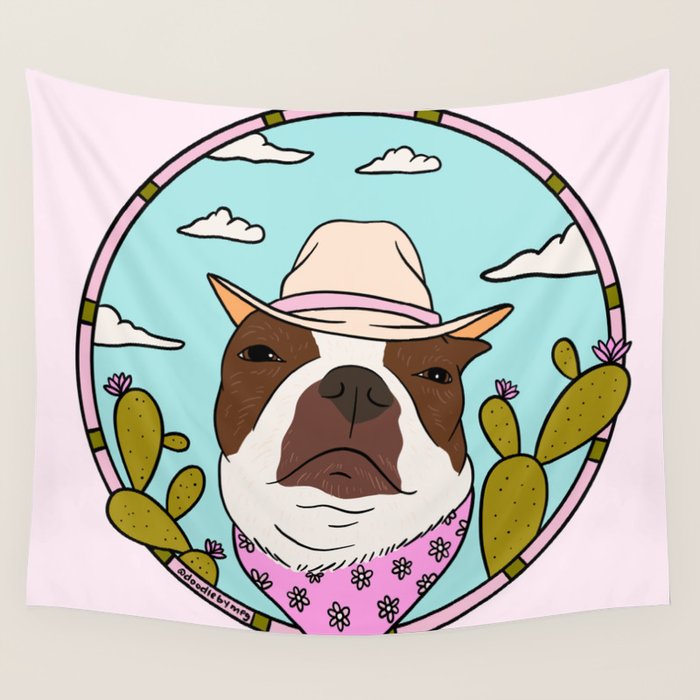 Cowboy Dog- Crimson Boston Wall Tapestry Gallery Image 4