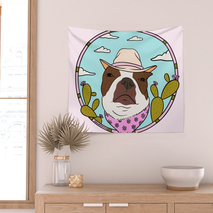 Cowboy Dog- Crimson Boston Wall Tapestry Gallery Image 2